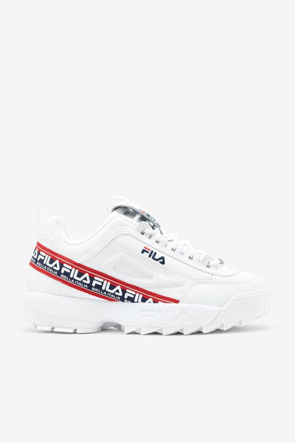 Fila Disruptor 2 Premium Logo Tape Men's Sneakers - White/Navy/Red,NZ 546-62083